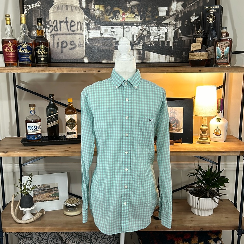 Vineyard Vines Slim Fit Tucker Shirt Medium Mint/Grey
